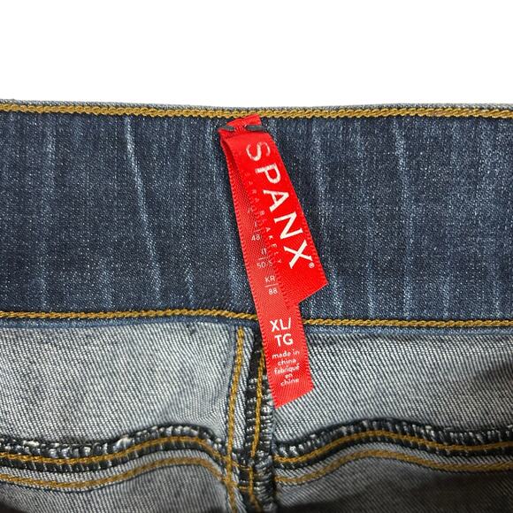 Spanx Size XL Distressed Ankle Skinny Jean Medium Wash High Rise Pull On Blue - Picture 7 of 10